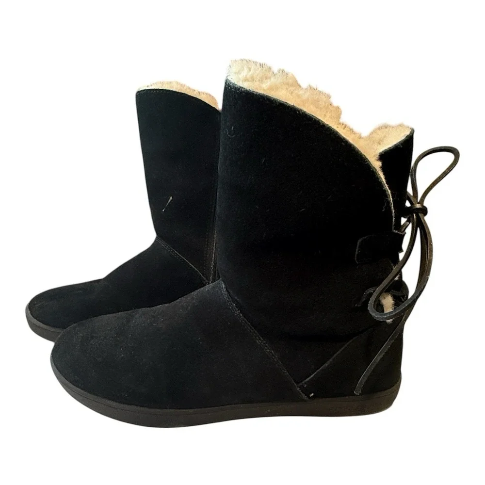 Koolaburra By UGG Suede Shazi Short Boot Tie Back Side Zipper Size 12 black